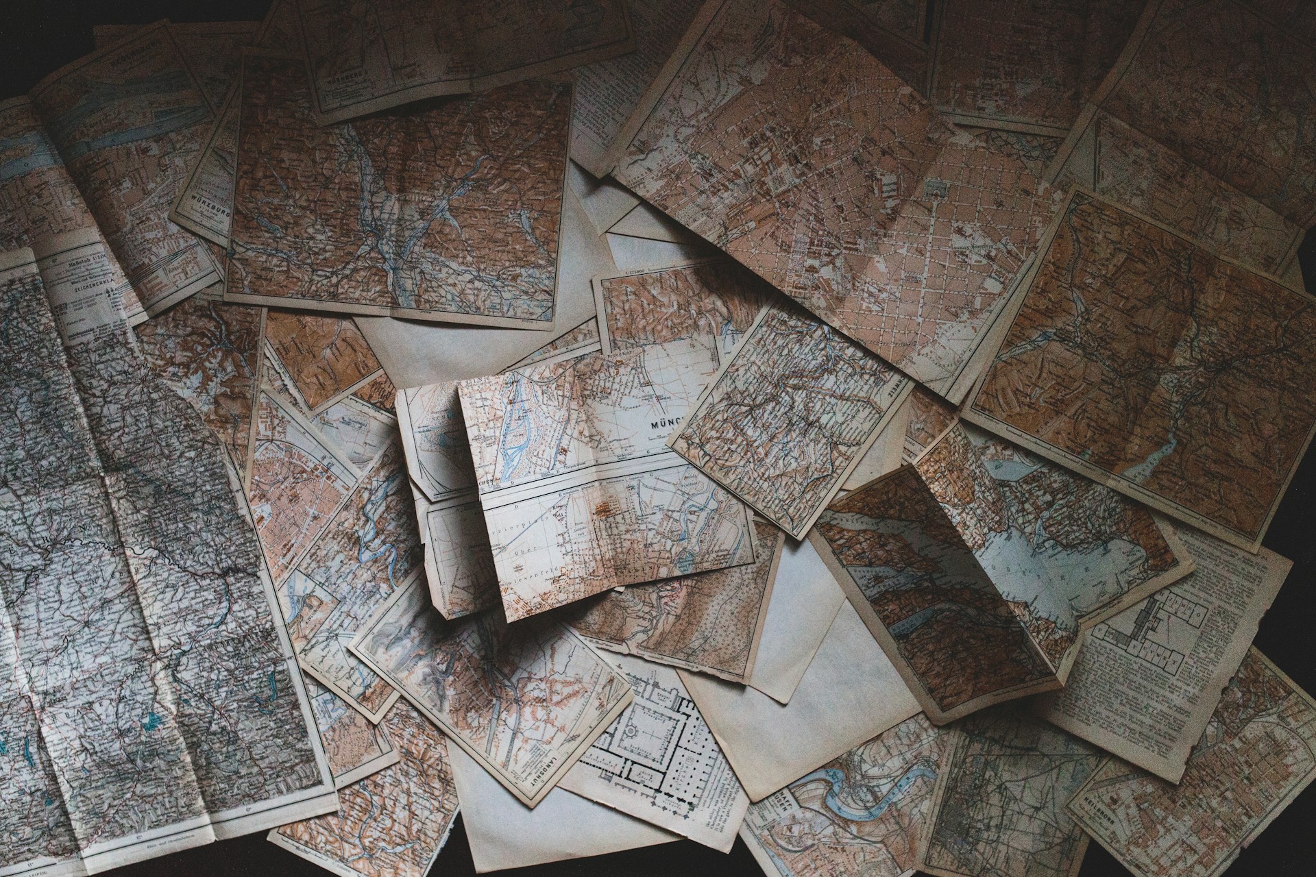 Maps strewn across floor